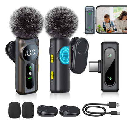 2 Pcs Wireless Lavalier Microphones for Iphone, Android, Ipad - Mini Wireless Clip-On Microphones Crystal Clear Sound Quality for Recording, Live Streaming,Vlog