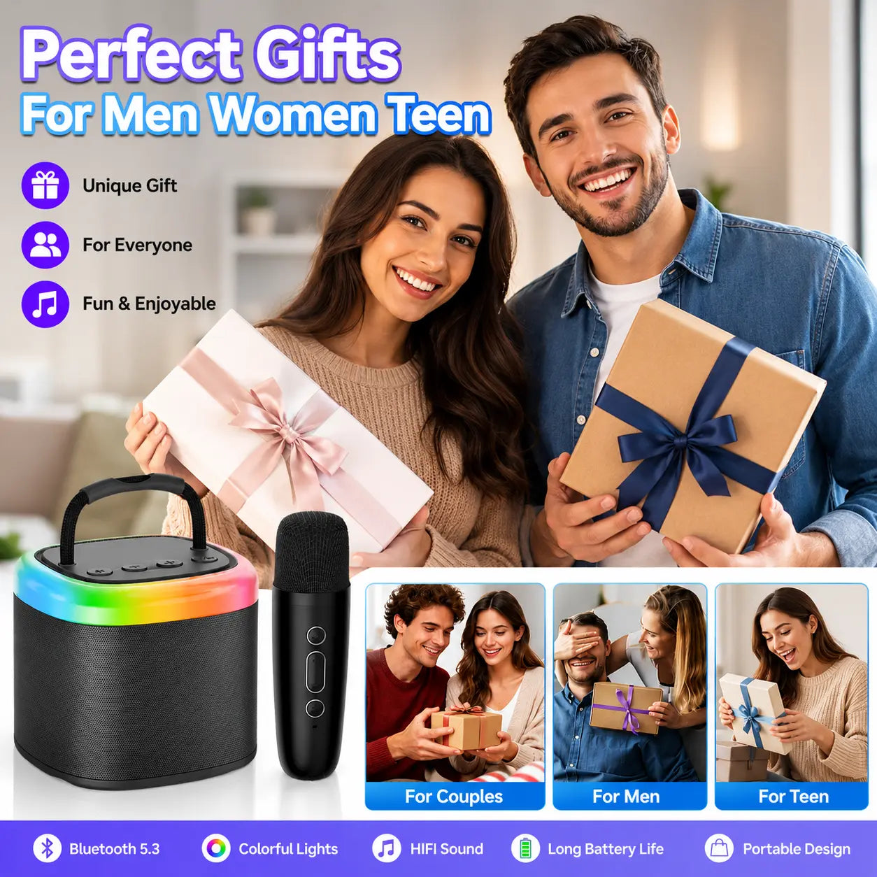 [100% Original] JYX D17 Mini Karaoke Machine Bluetooth Speaker with Wireless Microphones, Powerful Bass & RGB Lights | Portable KTV System for Summer Outdoor Parties, Family Fun & Gifts for Men and Women Mothersdaygift Summerwins Dealsforyoudays