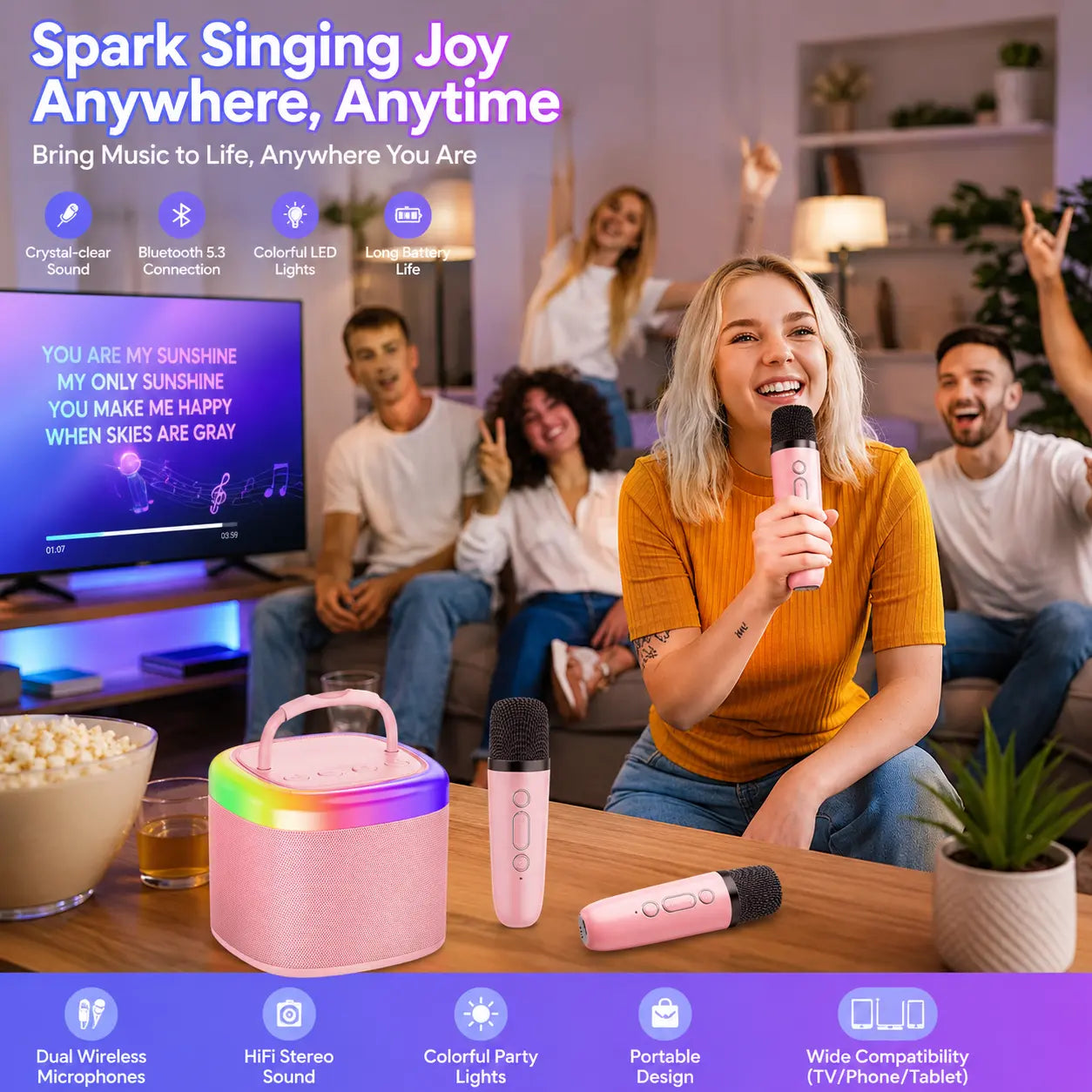 [100% Original] JYX D17 Mini Karaoke Machine Bluetooth Speaker with Wireless Microphones, Powerful Bass & RGB Lights | Portable KTV System for Summer Outdoor Parties, Family Fun & Gifts for Men and Women Mothersdaygift Summerwins Dealsforyoudays