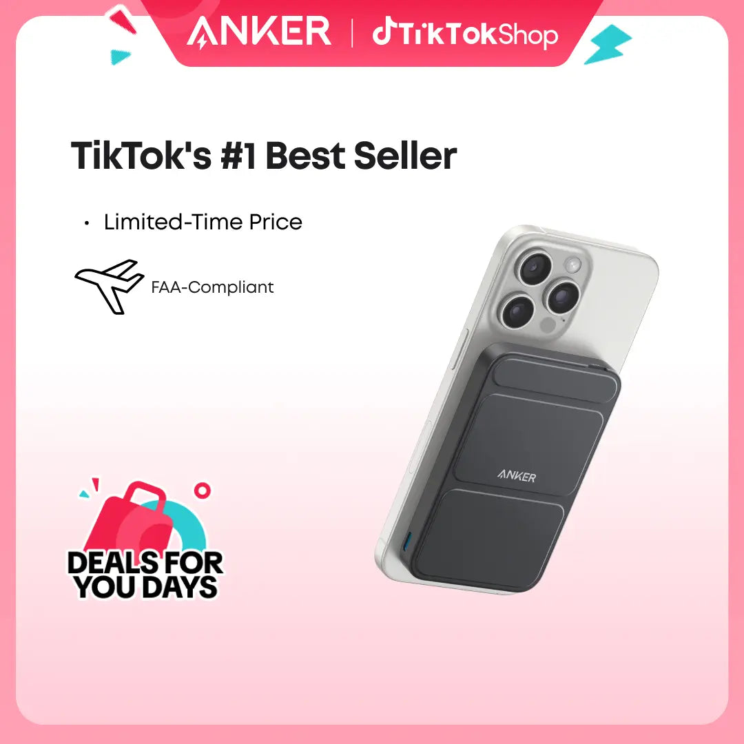 【Magnetic Power Bank】Anker 5,000Mah Magnetic Power Bank, Wireless Portable Charger with Foldable Stand & Side USB-C Port, Battery Pack for Iphone 17/16/15/14/13#Dealsforyoudays