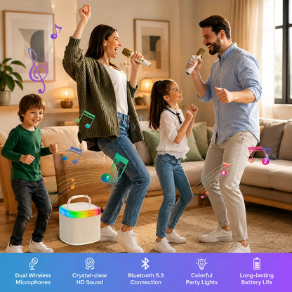 [100% Original] JYX D17 Mini Karaoke Machine Bluetooth Speaker with Wireless Microphones, Powerful Bass & RGB Lights | Portable KTV System for Summer Outdoor Parties, Family Fun & Gifts for Men and Women Mothersdaygift Summerwins Dealsforyoudays
