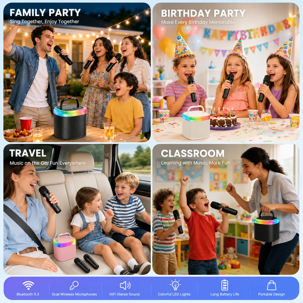 [100% Original] JYX D17 Mini Karaoke Machine Bluetooth Speaker with Wireless Microphones, Powerful Bass & RGB Lights | Portable KTV System for Summer Outdoor Parties, Family Fun & Gifts for Men and Women Mothersdaygift Summerwins Dealsforyoudays