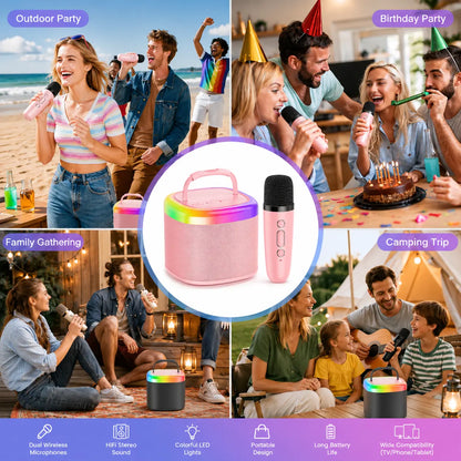 [100% Original] JYX D17 Mini Karaoke Machine Bluetooth Speaker with Wireless Microphones, Powerful Bass & RGB Lights | Portable KTV System for Summer Outdoor Parties, Family Fun & Gifts for Men and Women Mothersdaygift Summerwins Dealsforyoudays
